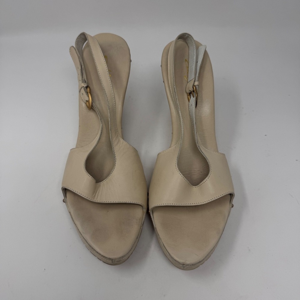 Vintage Oakley Hollow Point Wedge Heel Sandals Cream/Gold Size 8.5 - Picture 4 of 9